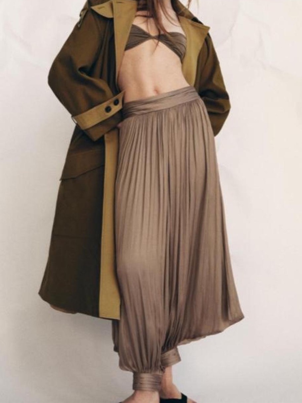 Zara Taupe Pleated Maxi Skirt